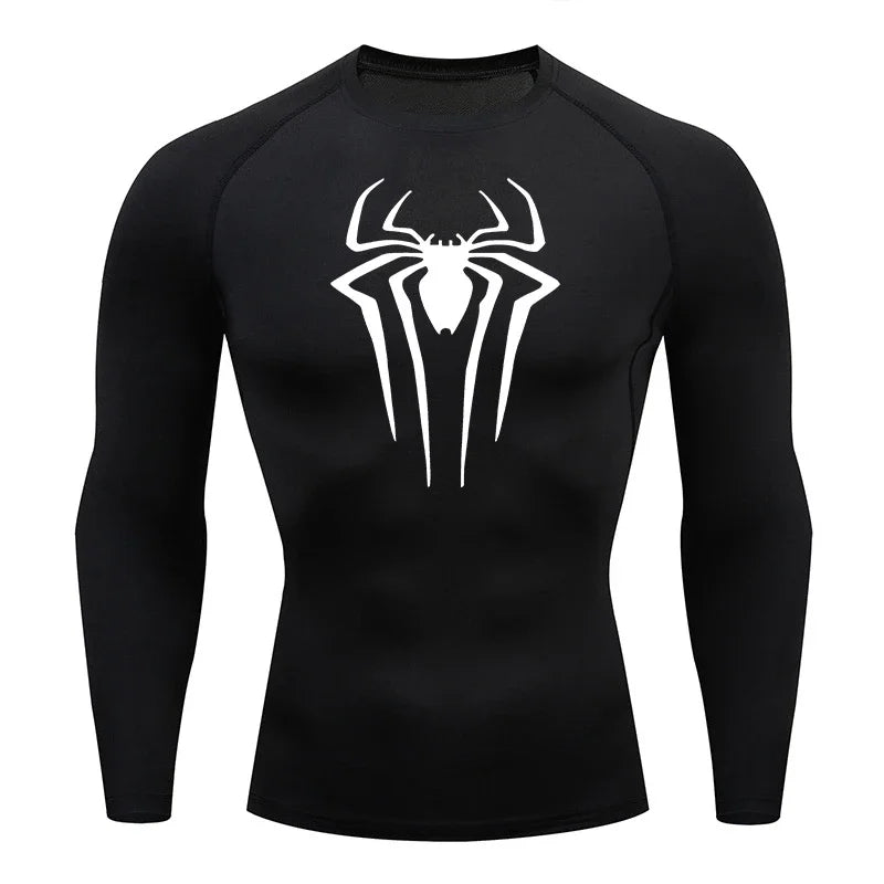 Men Compression Shirt Long Sleeve Spider Print