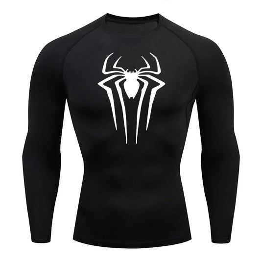 Men Compression Shirt Long Sleeve Spider Print