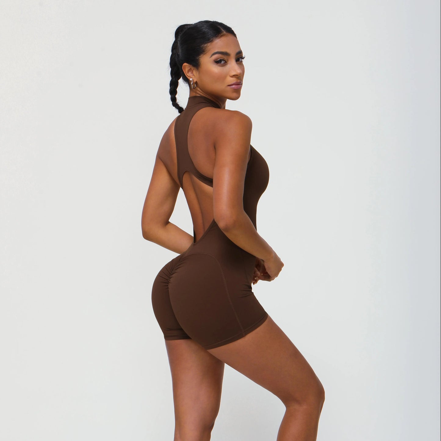 Women Jumpsuit Half Zip Shorts