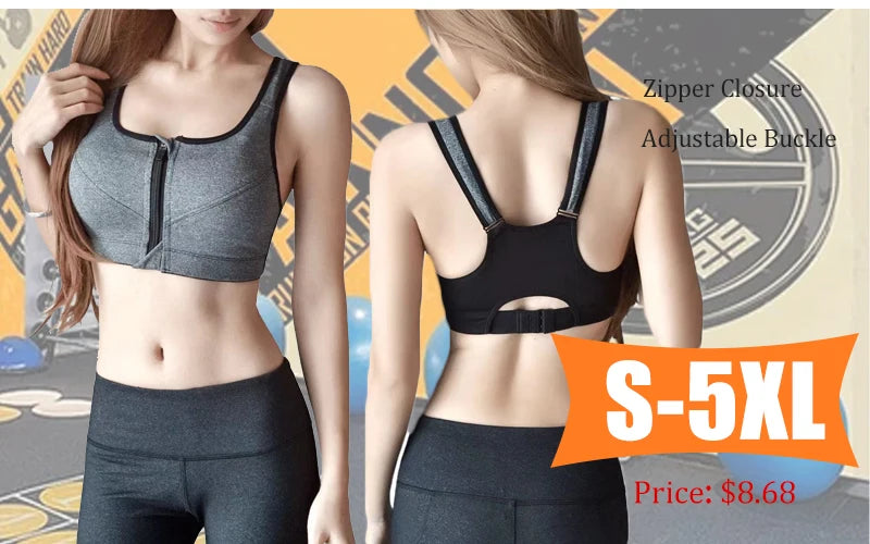 Women Sports Bra Zip Front Strappy