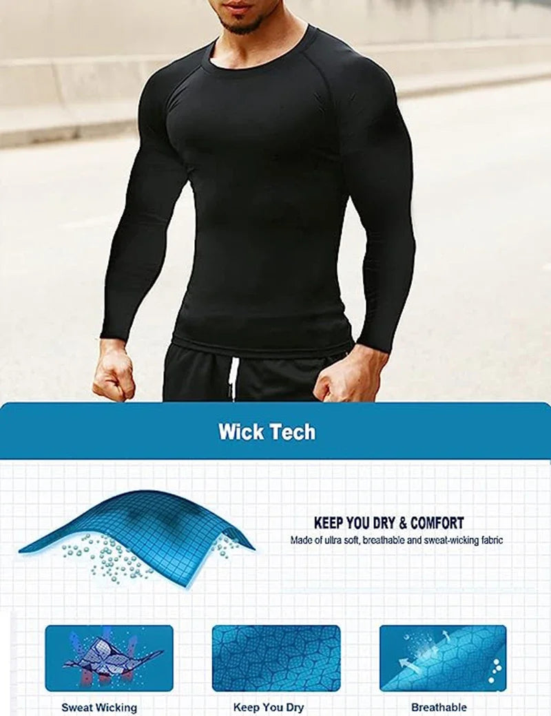 Men Compression Shirt Long Sleeve Spider Print