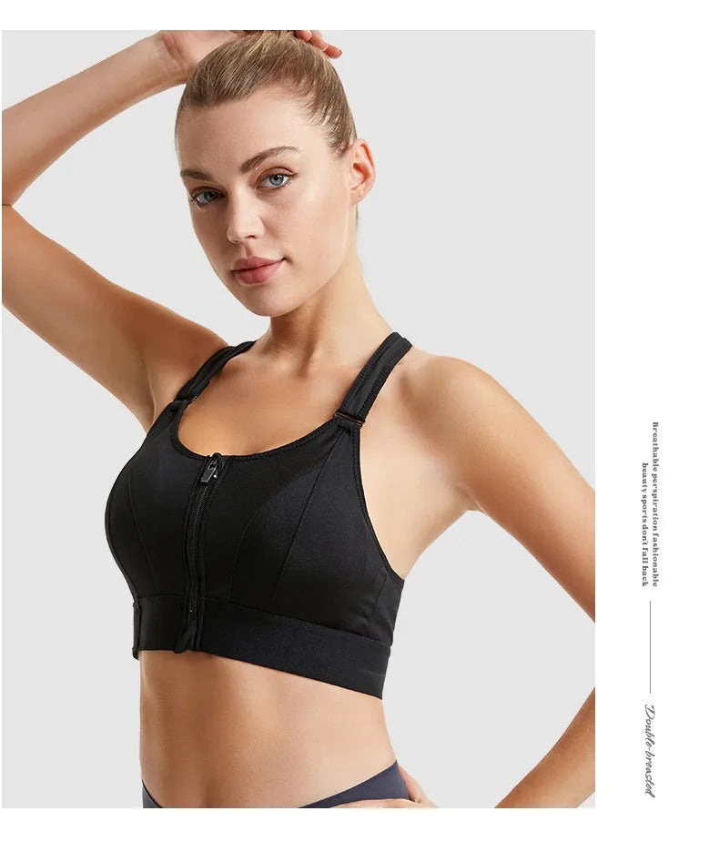 Women Sports Bra Zip Front Strappy