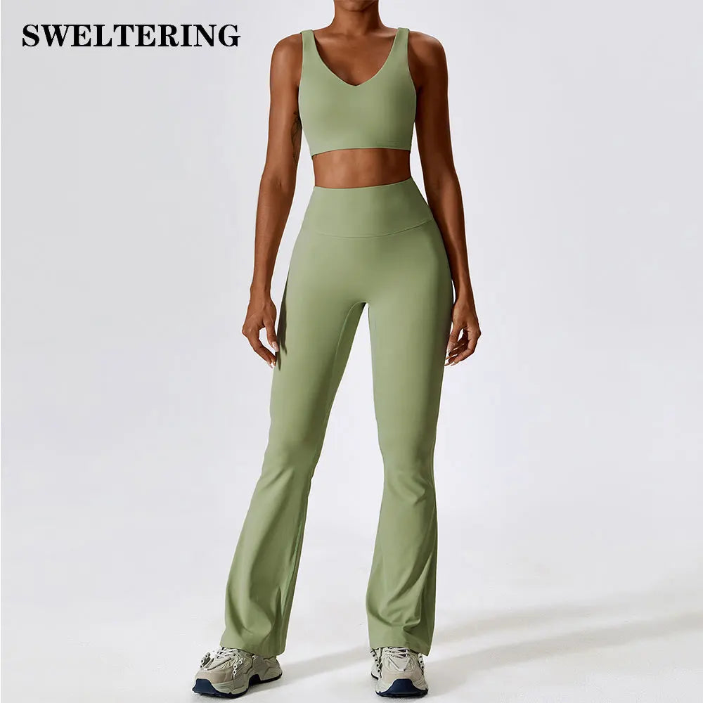 Women Tracksuit Yoga Set Crop Leggings
