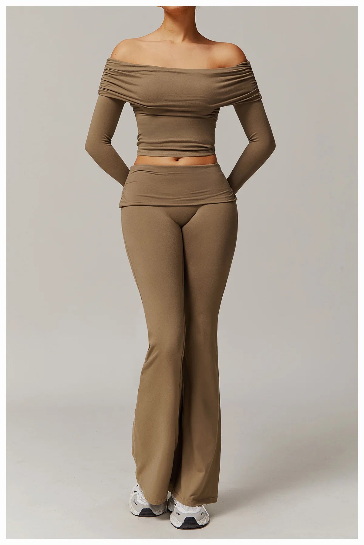 Women Yoga Set Long Sleeve Bell Pants