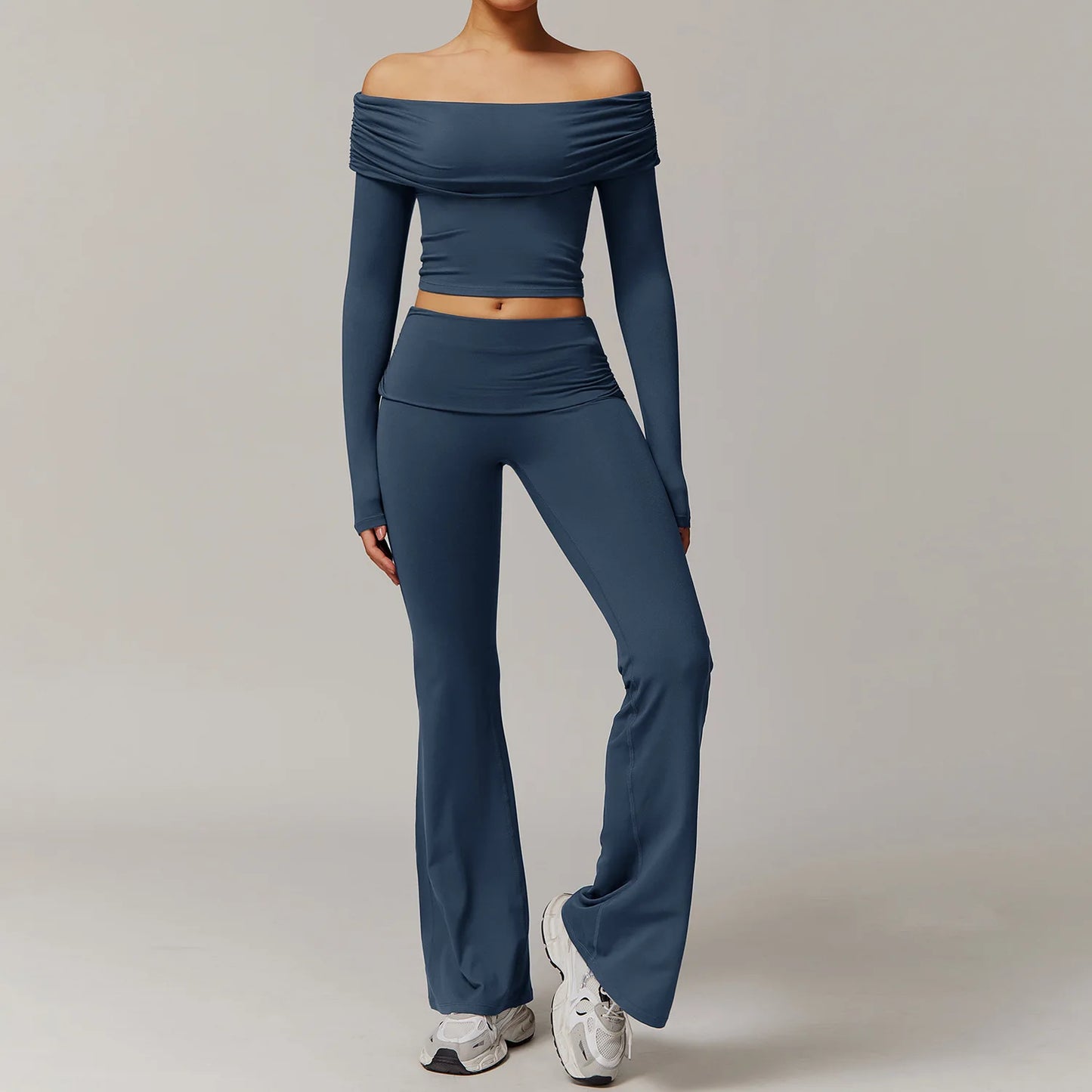 Women Yoga Set Long Sleeve Bell Pants