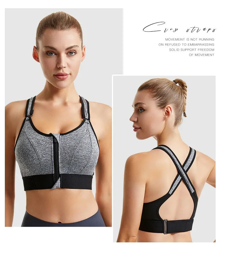 Women Sports Bra Zip Front Strappy