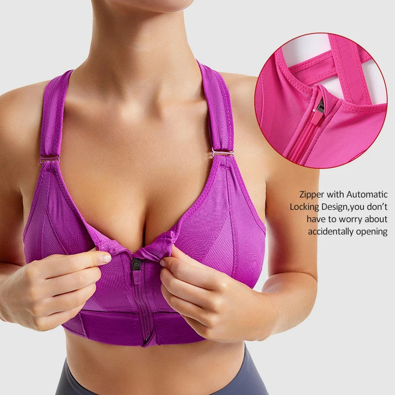 Women Sports Bra Zip Front Strappy
