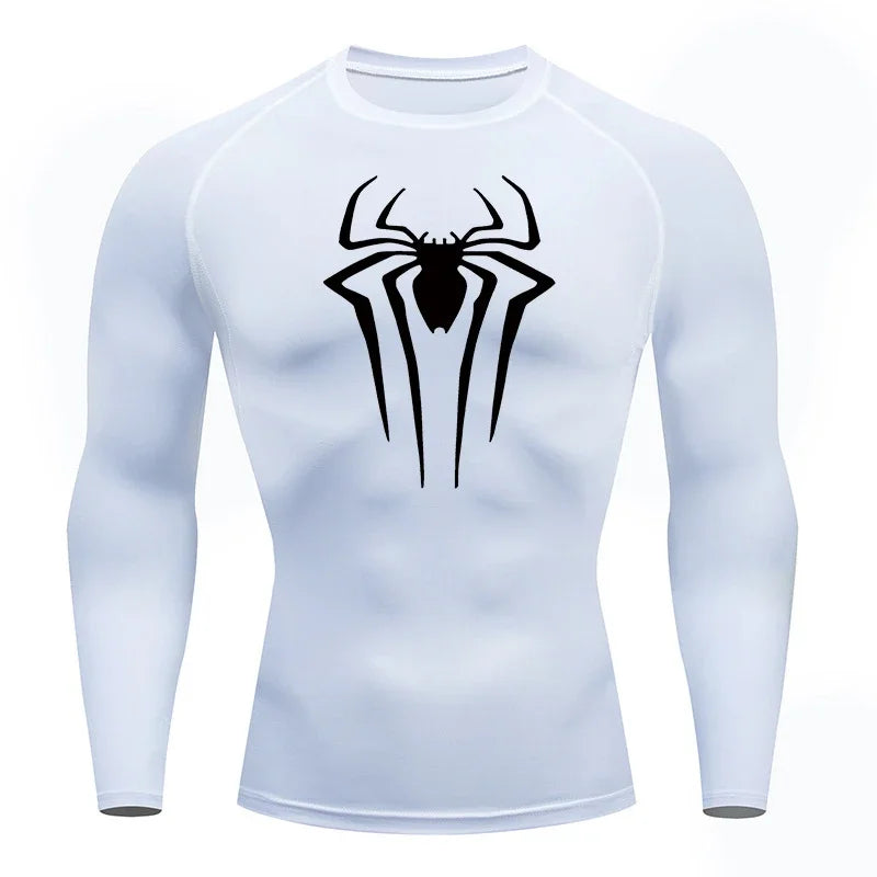 Men Compression Shirt Long Sleeve Spider Print