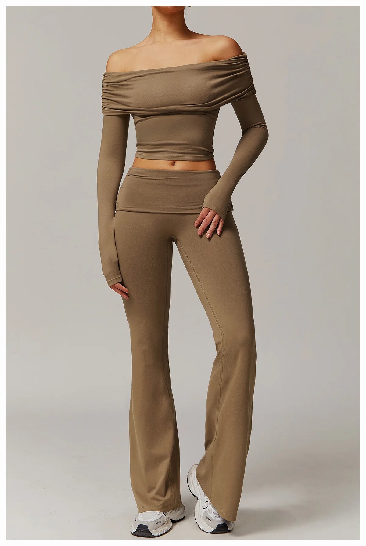 Women Yoga Set Long Sleeve Bell Pants