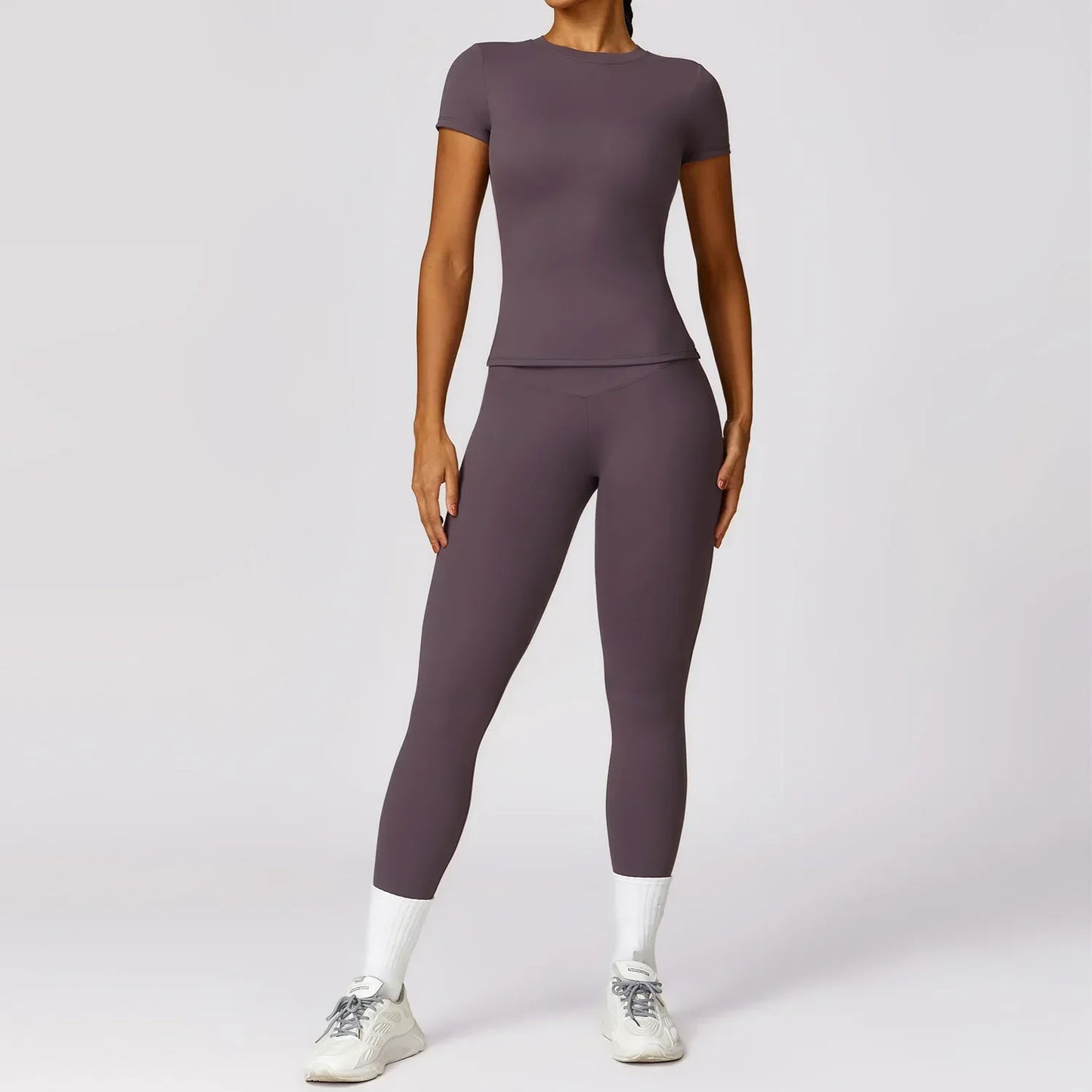 Women Yoga Set Pink Short Sleeve