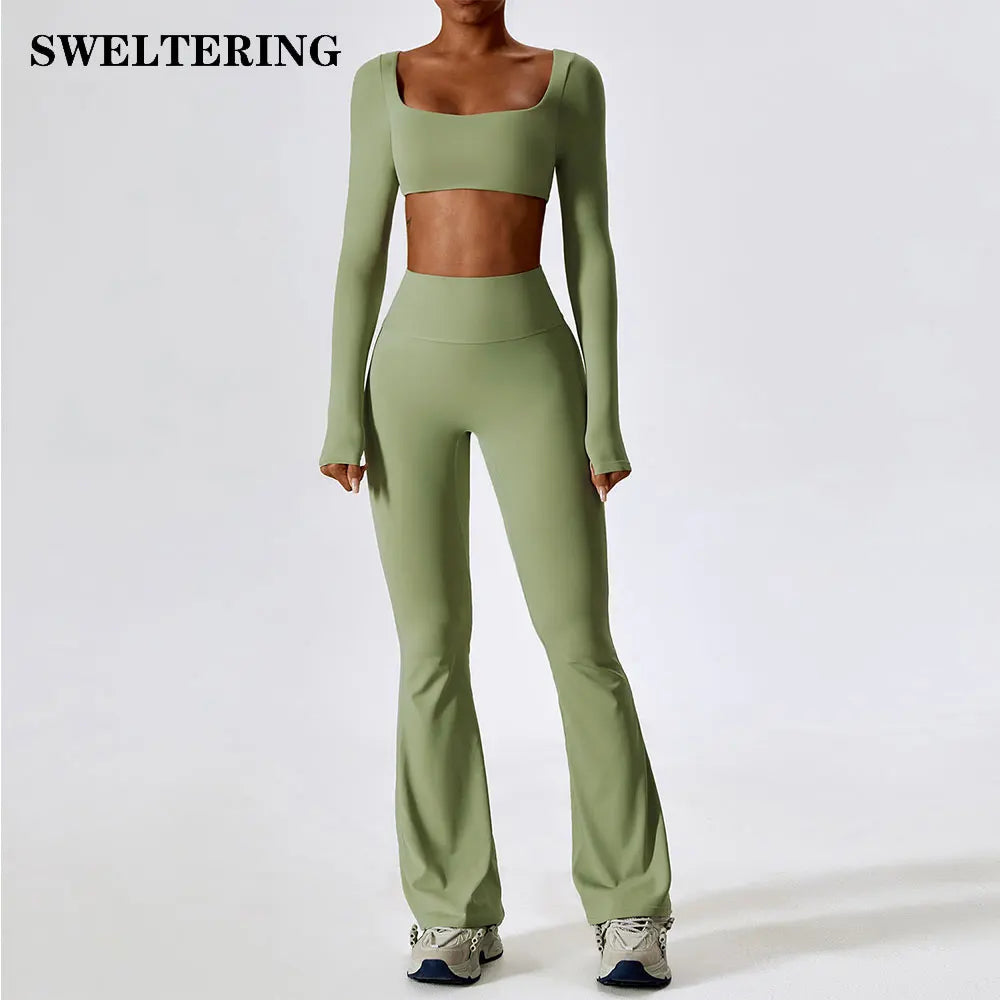 Women Tracksuit Yoga Set Crop Leggings