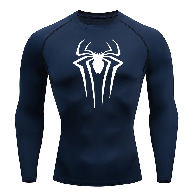 Men Compression Shirt Long Sleeve Spider Print
