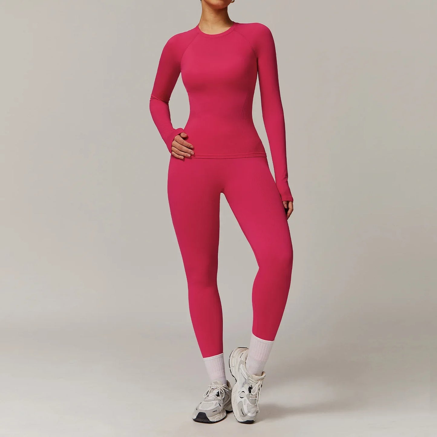 Women Yoga Set Pink Short Sleeve