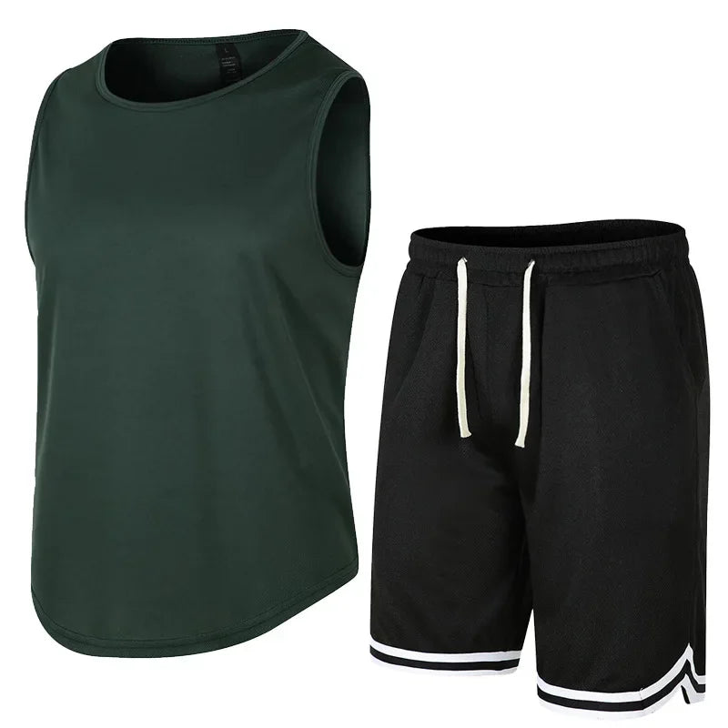 Men Sportswear Set Mesh Tank Shorts