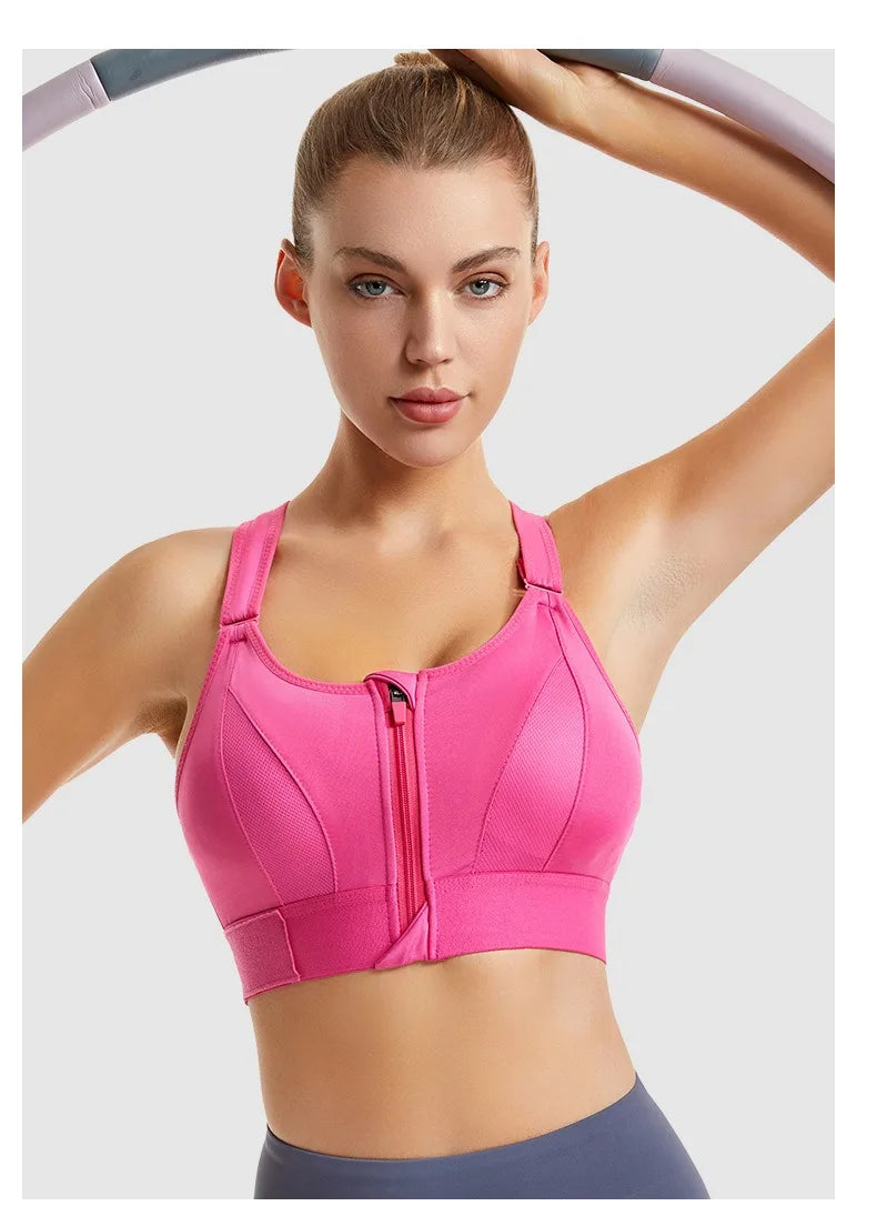 Women Sports Bra Zip Front Strappy