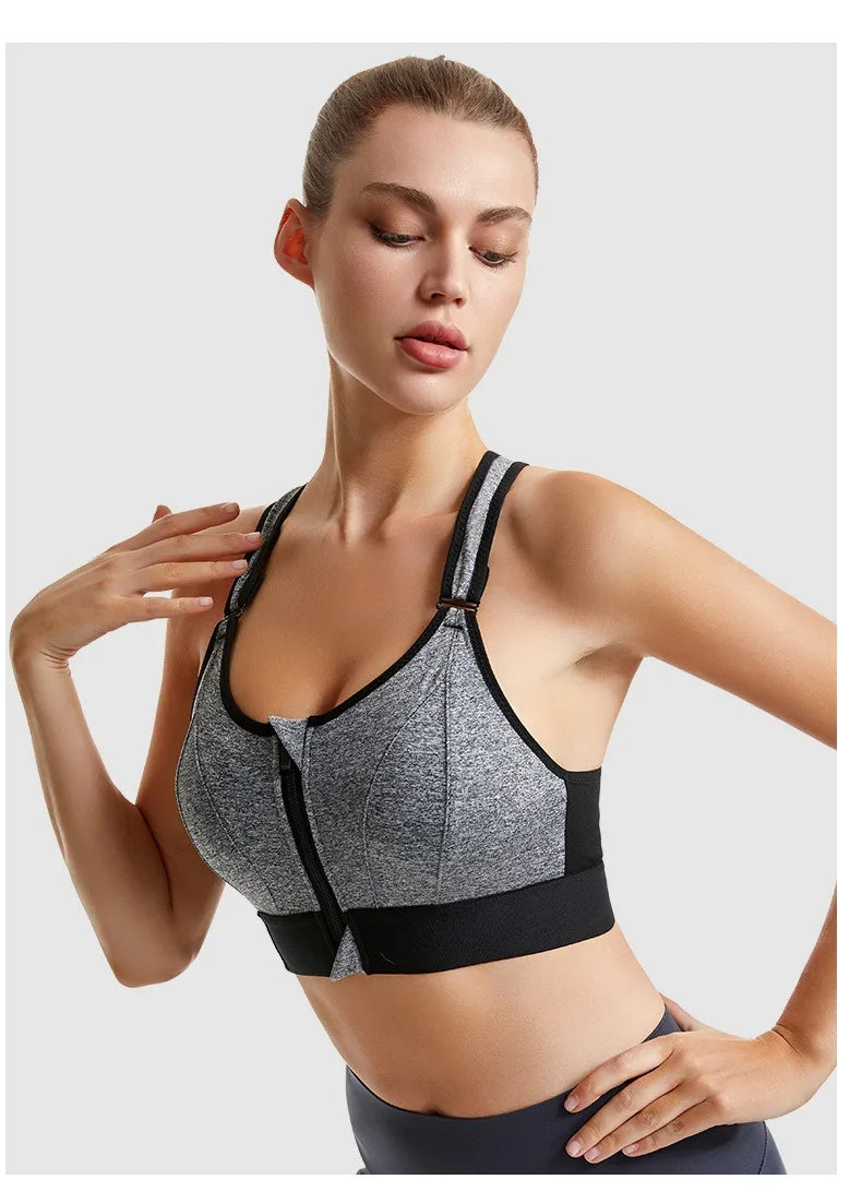 Women Sports Bra Zip Front Strappy