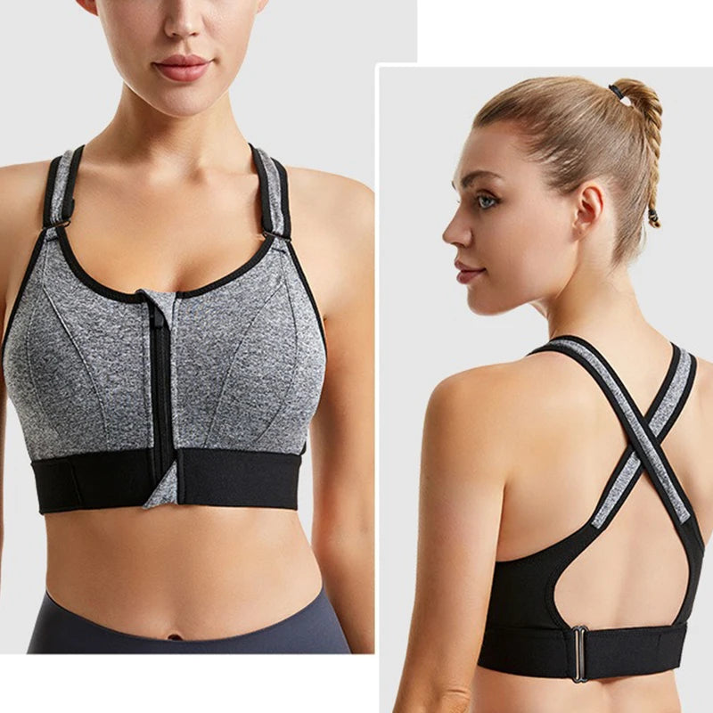 Women Sports Bra Zip Front Strappy