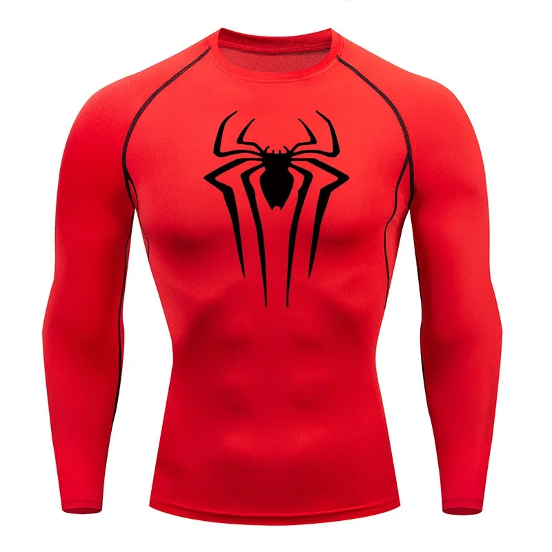 Men Compression Shirt Long Sleeve Spider Print
