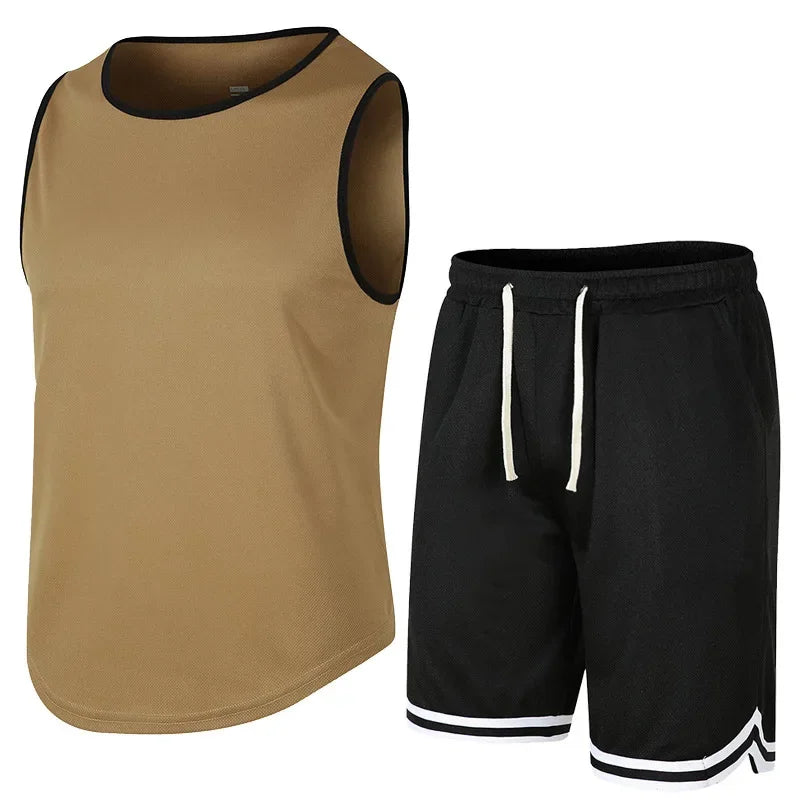 Men Sportswear Set Mesh Tank Shorts