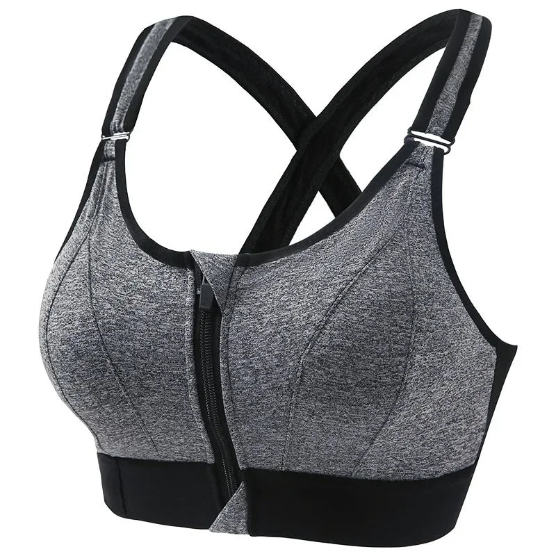 Women Sports Bra Zip Front Strappy