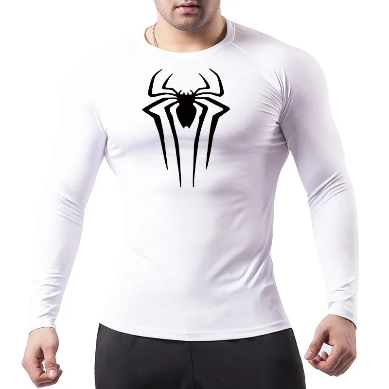 Men Compression Shirt Long Sleeve Spider Print