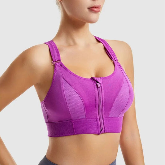 Women Sports Bra Zip Front Strappy