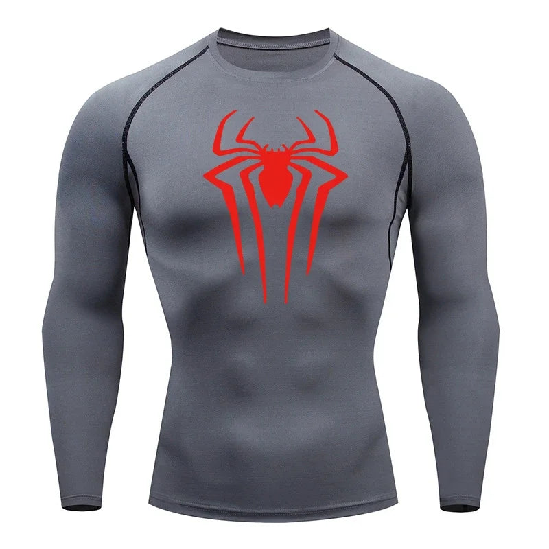 Men Compression Shirt Long Sleeve Spider Print