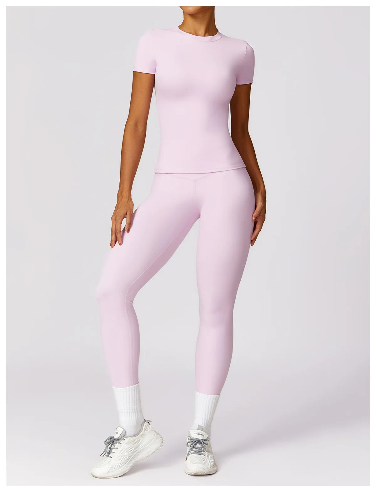 Women Yoga Set Pink Short Sleeve