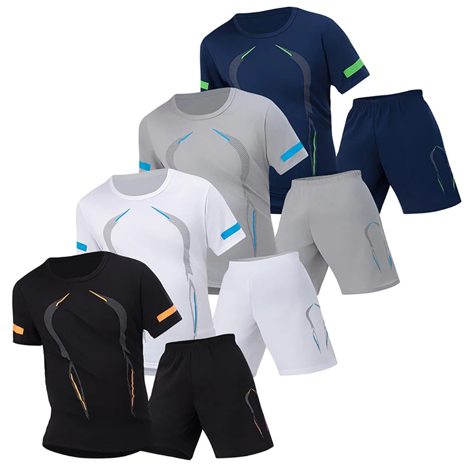 Men Sports Set Mesh Shirt Shorts