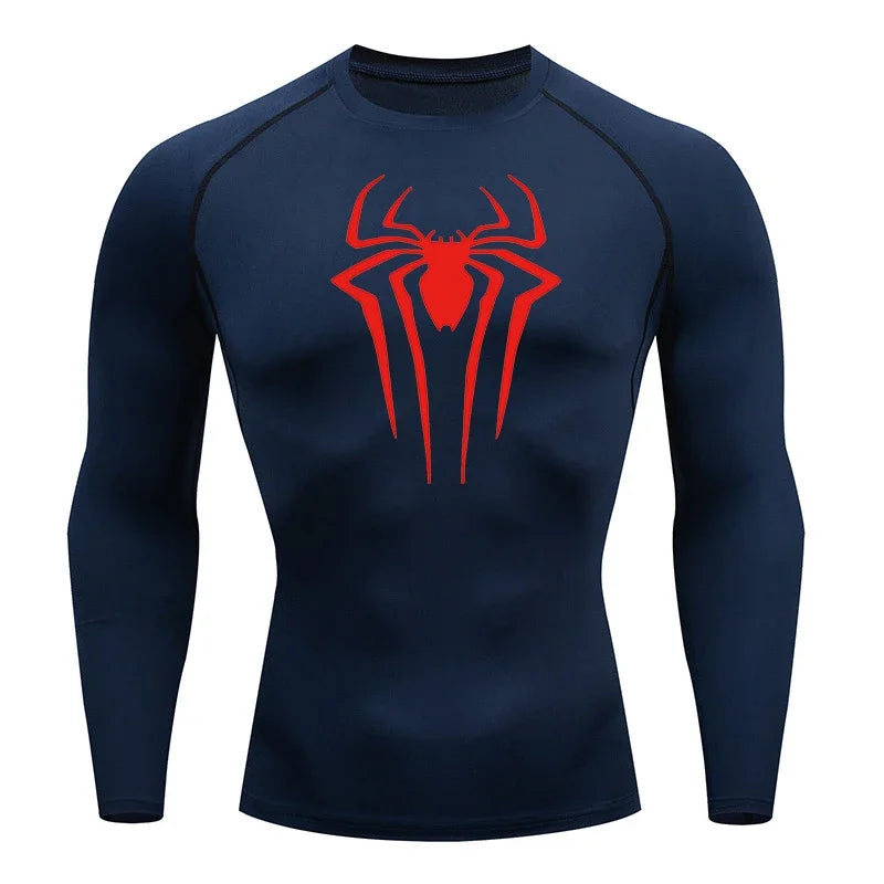 Men Compression Shirt Long Sleeve Spider Print