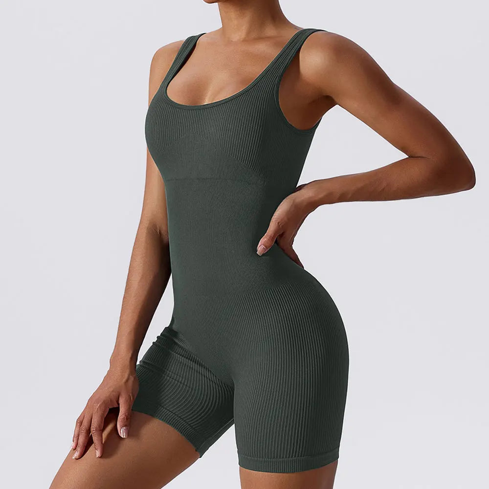 Women Jumpsuit Ribbed Yoga Tracksuit