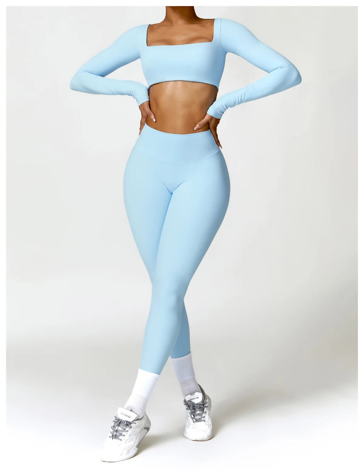 Women Yoga Set Long Sleeve Bra Leggings