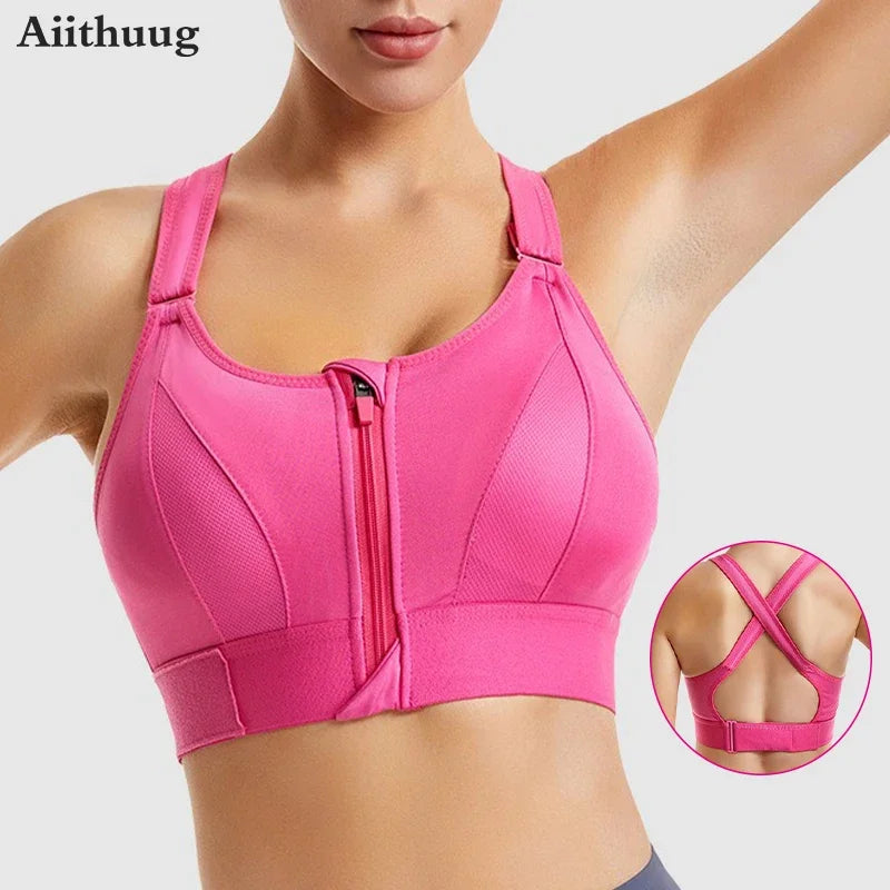 Women Sports Bra Zip Front Strappy