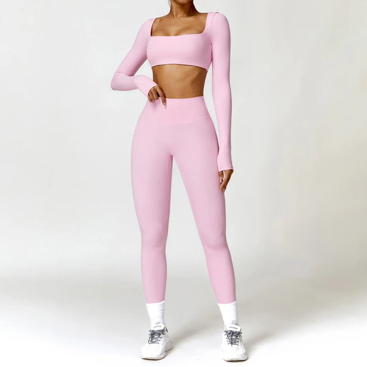 Women Yoga Set Long Sleeve Bra Leggings