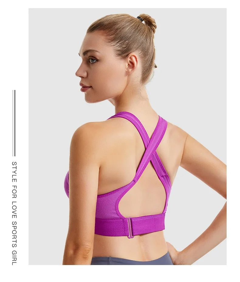 Women Sports Bra Zip Front Strappy